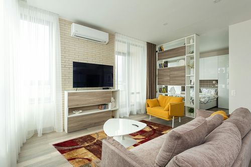 Unique Loom Barista Collection Modern, Abstract, Vintage, Distressed, Urban, Geometric, Rustic, Warm Colors Area Rug (5' 0 x 8' 0 Rectangular, Multi/Beige) in Light Modern Living Room with TV