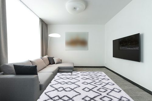 Claar Boho Geometric Diamonds Indoor Plush Shag Area Rug Mistana Rug Size ... in Modern Living Room with Grey Couch