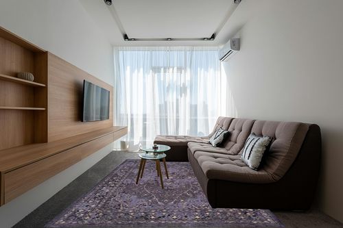 SAFAVIEH Palazzo Collection Area Rug - 8' x 11', Purple & Black, Oriental Design, Non-Shedding & Easy Care, Ideal for High Traffic Areas in Living Room, Bedroom (PAL128-9073) in Grey Living Room with Brown Couch