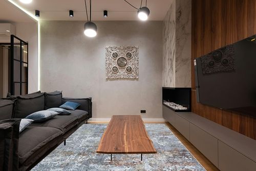 Area Rugs 9x12 Living Room: Large Machine Washable Area Rug with Non Slip Backing Non Shedding Abstract Stain Resistant Carpet for Bedroom Dining Room Nursery Home Office - Gray in Dark Wood Living Room with Black Couch