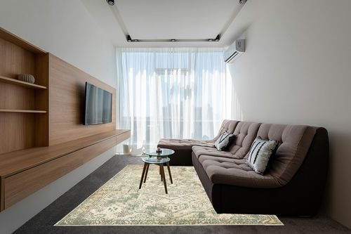 Unique Loom Tuareg Collection Area Rug - Sandstorm (8'x 10' Rectangle, Multi/ Gray) in Grey Living Room with Brown Couch