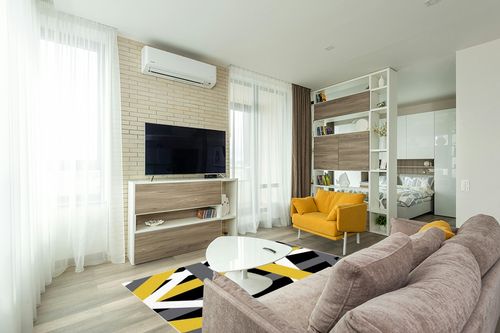 Large Area Rug, Yellow Black Grey Geometric Non-Slip Indoor Accent Area Carpet, Modern White Abstract Art Striped Fluffy Shaggy Runner Rug for Living Room, Bedroom, Kids Room, 5'x 7' in Light Modern Living Room with TV