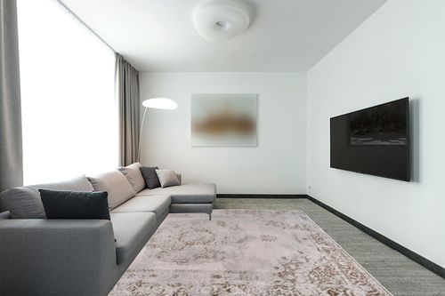 JONATHAN Y MDP402A-8 Rosalia Cottage Medallion Indoor Area-Rug Vintage Bohemian Easy-Cleaning Bedroom Kitchen Living Room Non Shedding, 8 ft x 10 ft, Brown/Cream in Modern Living Room with Grey Couch