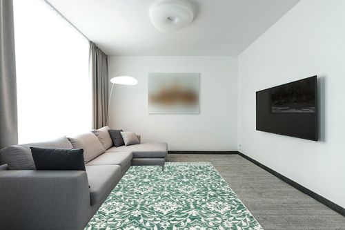 SAFAVIEH Dip Dye Collection Area Rug - 6' x 9', Dark Green & Ivory, Handmade Wool, Ideal for High Traffic Areas in Living Room, Bedroom, Dining (DDY901Y-6) in Modern Living Room with Grey Couch