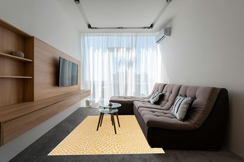 Unique Loom Jill Zarin Outdoor Collection Area Rug - Cape Town (6' x 9' Rectangle Yellow Ivory/Ivory) in Grey Living Room with Brown Couch