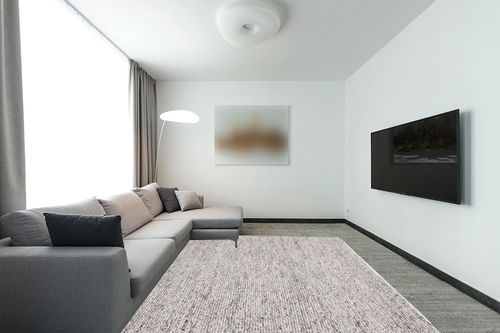 SAFAVIEH Natura Collection Area Rug - 8' x 10', Light Grey & Ivory, Handmade Farmhouse Wool, Ideal for High Traffic Areas in Living Room, Bedroom (NAT620G) in Modern Living Room with Grey Couch