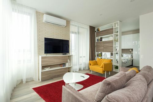 Everyday Shag Rug 5' x 8' in Light Modern Living Room with TV
