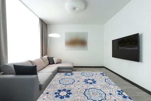 JONATHAN Y AMC101A-8 Mediterranean Medallion Indoor Outdoor Area-Rug Bohemian Floral Easy-Cleaning High Traffic Bedroom Kitchen Backyard Patio Porch Non Shedding, 8 X 10, Blue/Gray in Modern Living Room with Grey Couch