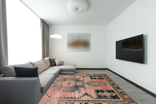 Loloi II Jocelyn Collection JOC-06 Rose/Rose 7'-10" x 10' Area Rug in Modern Living Room with Grey Couch