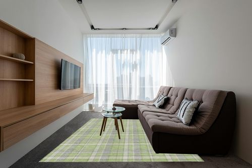 Addison Rugs Machine Washable Indoor/Outdoor Chantille ACN563 Green 8' x 10' Rug in Grey Living Room with Brown Couch