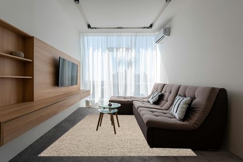 SAFAVIEH Natura Collection Area Rug - 8' x 10', Beige, Handmade Wool, Ideal for High Traffic Areas in Living Room, Bedroom (NAT620B) in Grey Living Room with Brown Couch