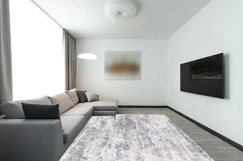‎Grey/Cream ‎Contemporary ‎Non Slip ‎Living Room ‎Area Rug in Modern Living Room with Grey Couch