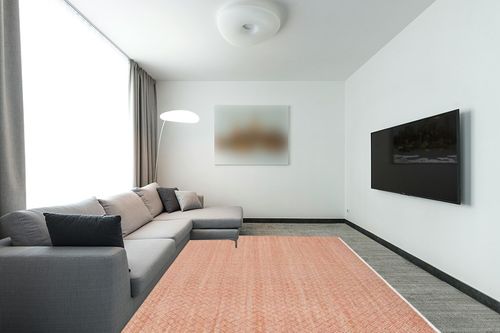 SAFAVIEH Boston Collection 8' x 10' Orange BOS680C Handmade Flatweave Cotton Area Rug in Modern Living Room with Grey Couch