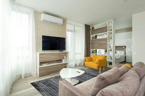 GlowSol Area Rug 5x8 Abstract Line Area Rugs for Living Room,Bedroom,Hallway,Dining Room,Non-Shedding,Non Slip Floor Decoration Carpets,Gray-White,5x8 Feet in Light Modern Living Room with TV