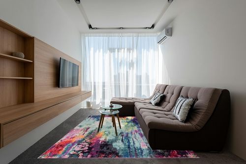 Unique Loom Chromatic Collection Modern Colorful & Vibrant Abstract Area Rug for Any Home Décor, 8 ft x 10 ft, Multi/Light Blue in Grey Living Room with Brown Couch