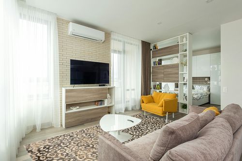 Liora Manne Soho Leopard Indoor Rug Black 7'10"X9'10" in Light Modern Living Room with TV