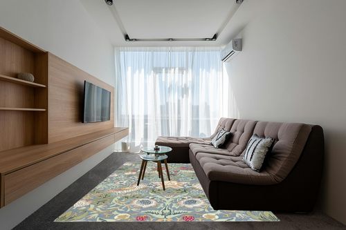 Restoration and Renovation Premium Handmade Wild Straberry Floral Wool Area Rug | Garden Colorful Flower Design Rug for Living Room, Bedroom & Home Decor (Light Blue, 3' x 5') in Grey Living Room with Brown Couch