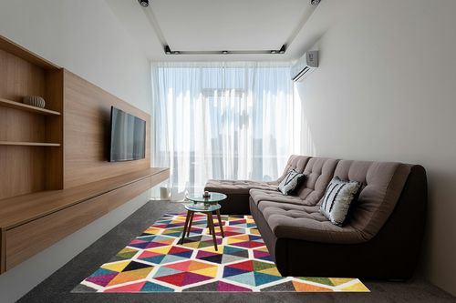 nuLOOM Maris Colorful Geometric Tiles Area Rug, 8' x 10', Multi in Grey Living Room with Brown Couch