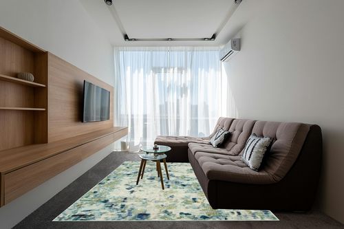 Unique Loom Chromatic Collection Area Rug - Champagne (8' x 10' Rectangle, Light Blue/ Blue) in Grey Living Room with Brown Couch