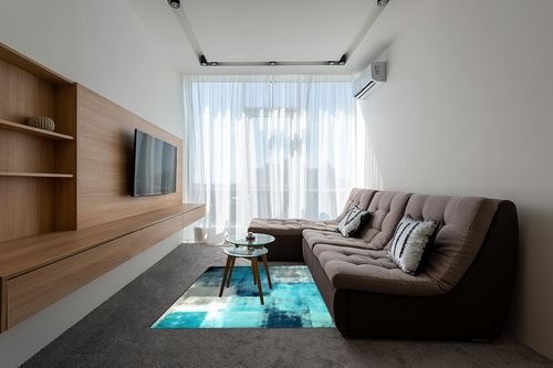TOMWISH 5X7 Area Rug, Blue Abstract Modern Play Area Rug Turquoise Art Painting Watercolor Living Room Bedroom Floor Decoration Carpet, Dormitory Living Room Rest Carpet Mat,Decorative Home and Floor in Grey Living Room with Brown Couch