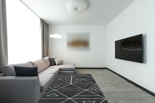 Zacoo 5x8 Area Rugs for Living Room Boho Rugs Non Slip No Shedding Carpet Geometric Floor Carpet Soft Thick Throw Rug Floor Cover Rugs for Bedroom Dorm Office, Grey in Modern Living Room with Grey Couch