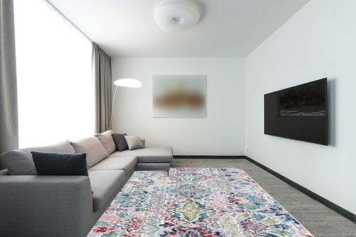 Unique Loom Sumter Collection Area Rug - Brewton (8' x 10' Rectangle, Multi/ Blue) in Modern Living Room with Grey Couch