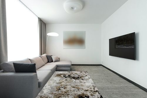 LUXE WEAVERS Modern Abstract Area Rug Anthracite 5x7 Plush Non-Shedding Living Room Carpet in Modern Living Room with Grey Couch