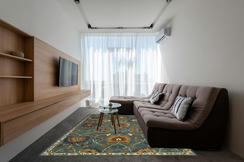 SAFAVIEH Heritage Collection Area Rug - 8' x 10', Light Blue, Handmade Traditional Oriental Wool, Ideal for High Traffic Areas in Living Room, Bedroom (HG651A) in Grey Living Room with Brown Couch