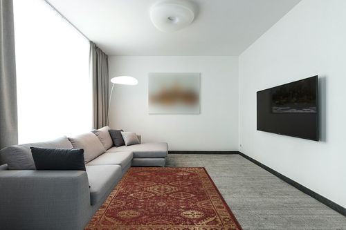 Maples Rugs Georgina Traditional Area Rugs for Living Room & Bedroom [Made in USA], 5 x 7, Red/Gold in Modern Living Room with Grey Couch