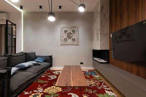 COZYLOOM Large Living Room Area Rug 9x12 Modern Floral Rug Indoor Non-Slip Stain Resistant Throw Rug Flower Farmhouse Floor Cover Washable Boho Accent Carpet for Bedroom Home Decor Office, Red in Dark Wood Living Room with Black Couch