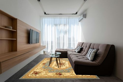 Unique Loom Versailles Collection Traditional Classic Floral Motif Area Rug (8' 0 x 10' 0 Rectangular, Slate Blue/ Ivory) in Grey Living Room with Brown Couch