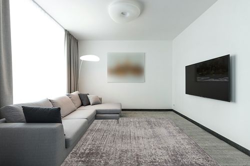 Bloom Rugs Vintage Geometric Gray Cream Area Rug - Boho Distressed 8x10 Rug for Living Room, Bedroom and Kitchen (7'10" x 10') in Modern Living Room with Grey Couch