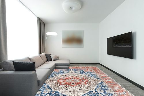 VK Living Washable Rug, in Modern Living Room with Grey Couch