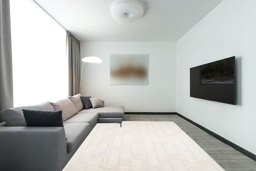 Revival Rugs Shell 7'10"x10' Washable Area Rug for Living Room Bedroom - 100% Recycled Oeko-TEX Certified, Medium Pile, Beige, Cream in Modern Living Room with Grey Couch