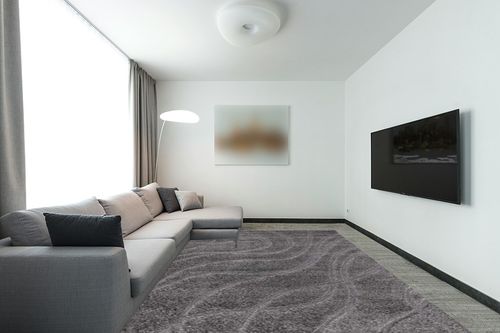 SAFAVIEH Florida Shag Collection Area Rug - 8'6" x 12', Grey & Grey, Non-Shedding & Easy Care, 1.2-inch Thick Ideal for High Traffic Areas in Living Room, Bedroom (SG471-8080) in Modern Living Room with Grey Couch