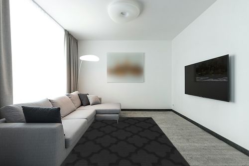 Garland Rug Quatro 6 ft. x 9 ft. Area Rug Black in Modern Living Room with Grey Couch