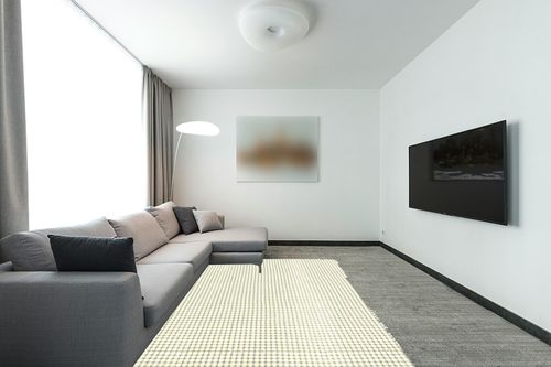 ITSOFT Non Slip Area Rug Pad Carpet Underlay Mat on Hard Floor Runner Extra Strong Grip, 6 x 9 Feet in Modern Living Room with Grey Couch
