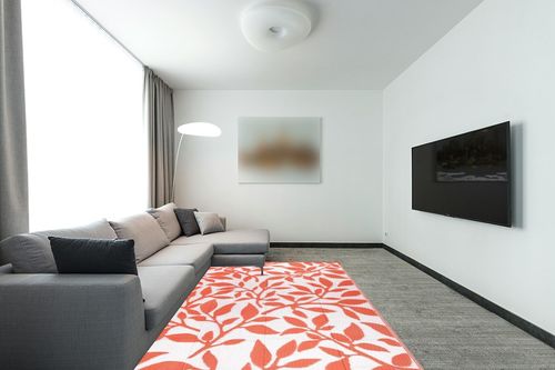 Outdoor Patio Rug Waterproof Camping - Outdoor Rugs Outdoor Carpet, Plastic Straw Area Rug for Patios Clearance RV, Outside Porch Rug Balcony Rug RV Rug Deck Rug for Camper, Orange 6x9 ft in Modern Living Room with Grey Couch