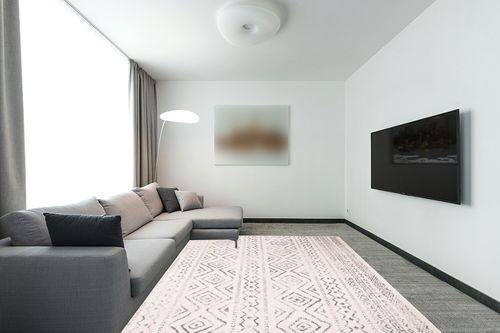 SAFAVIEH Tulum Collection Area Rug - 8' x 10', Ivory & Grey, Moroccan Boho Distressed Design, Non-Shedding & Easy Care, Ideal for High Traffic Areas in Living Room, Bedroom (TUL267A) in Modern Living Room with Grey Couch