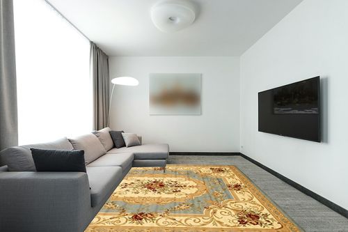Unique Loom Versailles Collection Traditional Classic Floral Motif Area Rug (8' 0 x 10' 0 Rectangular, Slate Blue/ Ivory) in Modern Living Room with Grey Couch