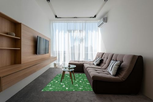 GAOMON Rugs for Living Room Christmas Room Decor Green Area Rug 5x7 Washable Rugs Non Slip Carpet Floor Mat Low Pile Rugs for Bedroom Nursery Classroom Rugs 5'x7' Green in Grey Living Room with Brown Couch