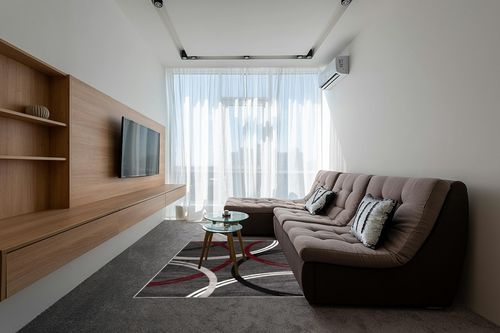 Rugshop Modern Wavy Circles Design Area Rug 5' 3" x 7' 3" Red in Grey Living Room with Brown Couch