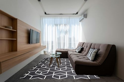 JONATHAN Y SEU101A-8 Tumbling Blocks Modern Geometric Indoor Area-Rug Contemporary Casual Easy-Cleaning Bedroom Kitchen Living Room Non Shedding, 8 X 10, Black/White in Grey Living Room with Brown Couch