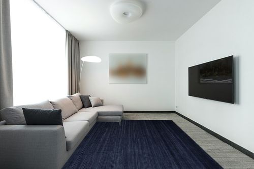SAFAVIEH Vision Collection Area Rug - 8' x 10', Navy, Modern Ombre Tonal Chic Design, Non-Shedding & Easy Care, Ideal for High Traffic Areas in Living Room, Bedroom (VSN606N) in Modern Living Room with Grey Couch