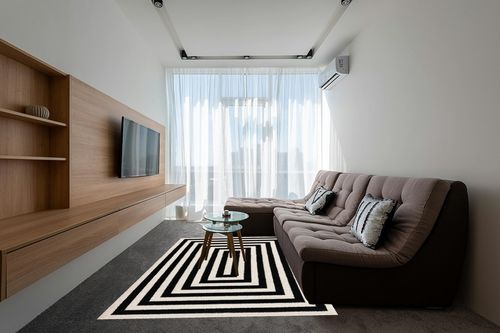 Abani Contemporary Black & Ivory 6' x 9' Area Rug, Contrasting Geometric Modern Stripe Symmetrical Living Room Carpet Rugs in Grey Living Room with Brown Couch