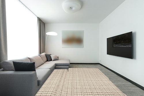 SAFAVIEH Kilim Collection Area Rug - 8' x 10', Ivory & Light Grey, Handmade Flat Weave Wool, Ideal for High Traffic Areas in Living Room, Bedroom (KLM350A) in Modern Living Room with Grey Couch