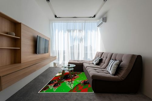 Christmas Area Rug 5 x 8, Washable Bedroom Rug Non-Slip Kitchen Rugs Non Shedding Floor Cover Mat Runner Rug for Living Room Dining Room Outdoor Carpet Truck Xmas Tree Santa Claus 3D Space in Grey Living Room with Brown Couch