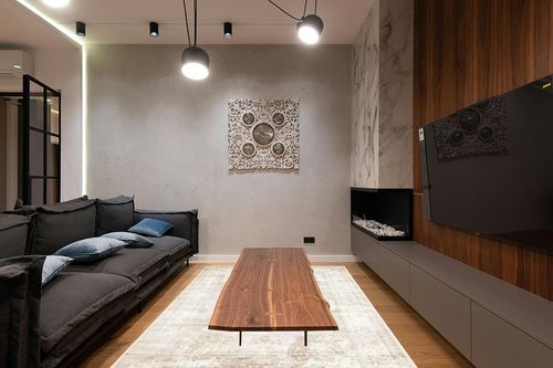 Unique Loom Sofia Collection Area Rug - Salle Garnier (6' 1" x 9' Rectangle, Beige/ Ivory) in Dark Wood Living Room with Black Couch