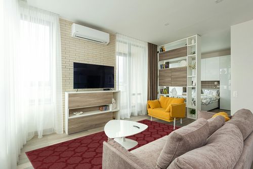 Garland Rug Sparta 8-Feet by 10-Feet Area Rug Chili Red in Light Modern Living Room with TV