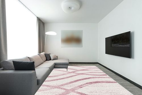 SAFAVIEH Adirondack Collection Area Rug - 9' x 12', Cream & Purple, Modern Wave Distressed Design, Non-Shedding & Easy Care, Ideal for High Traffic Areas in Living Room, Bedroom (ADR125L) in Modern Living Room with Grey Couch